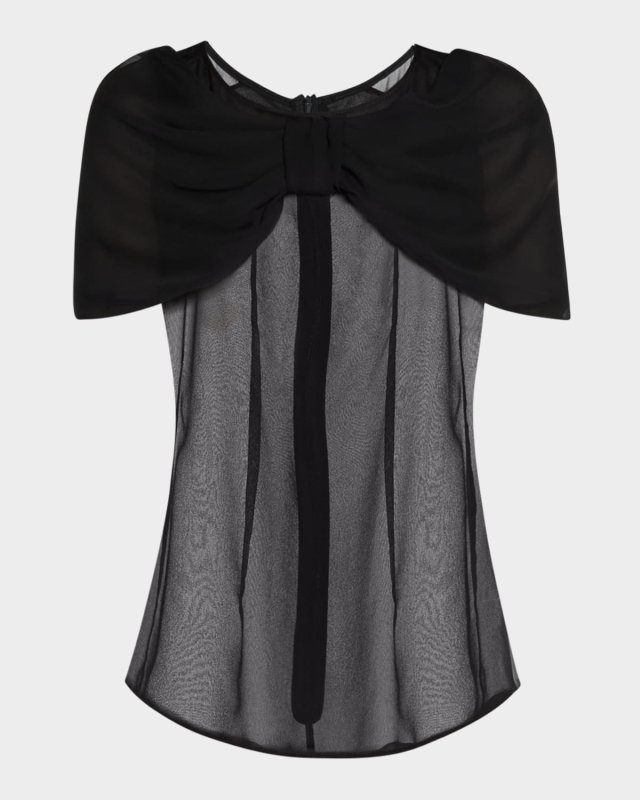 Bow-Shoulder Sheer Silk Top